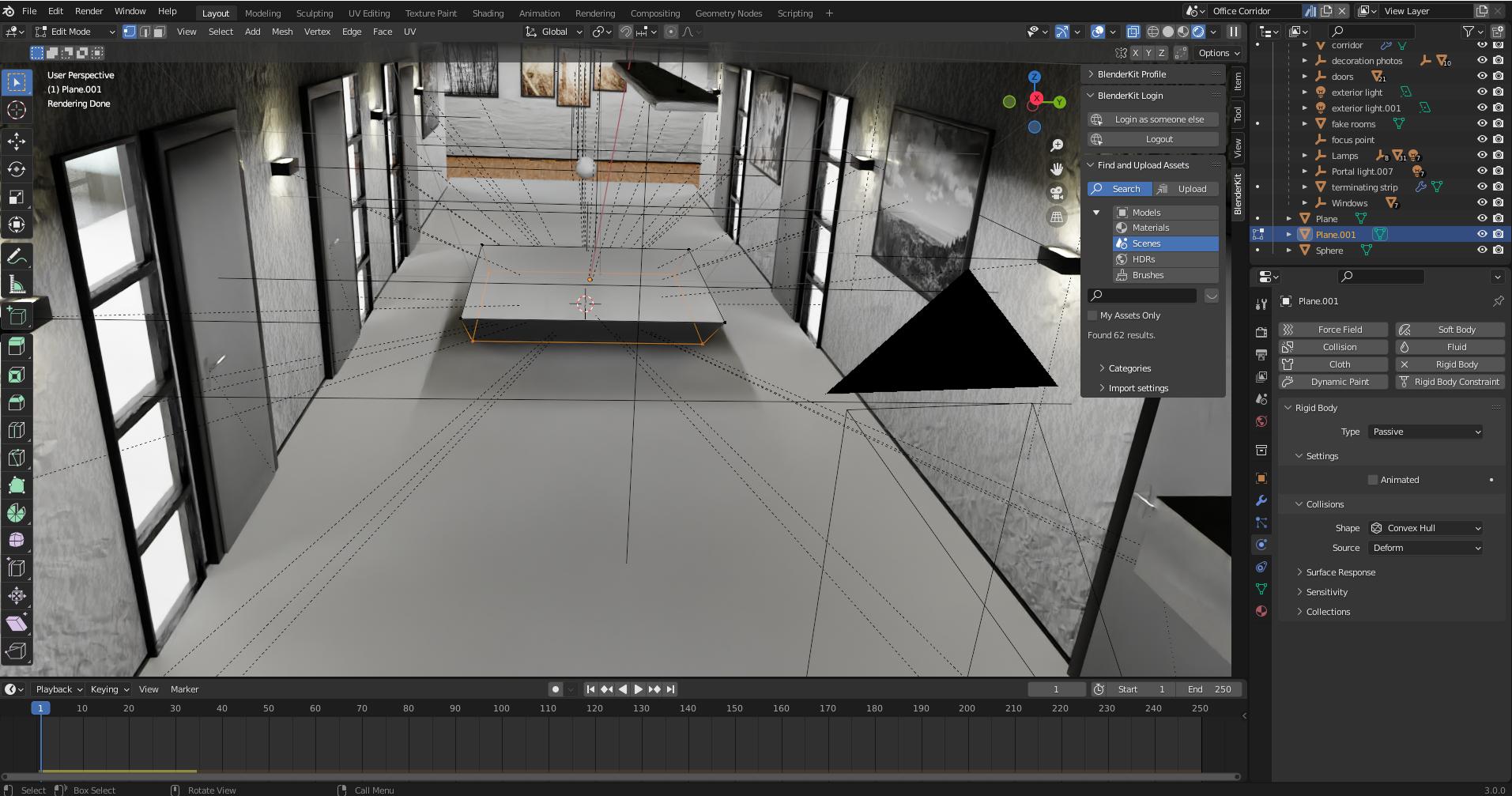 Rigidbody simulation does not work on blenderkit scene but it works on