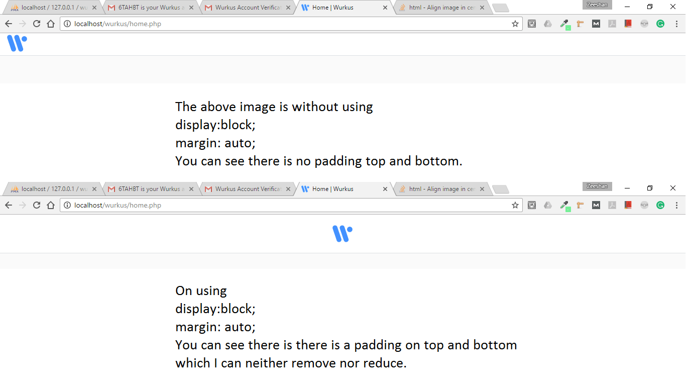 html Align image in center without getting space Stack Overflow