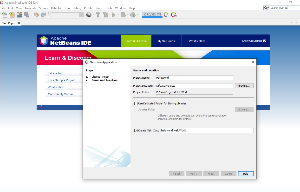 Apache NetBeans IDE 12.0 cannot create new java application Stack