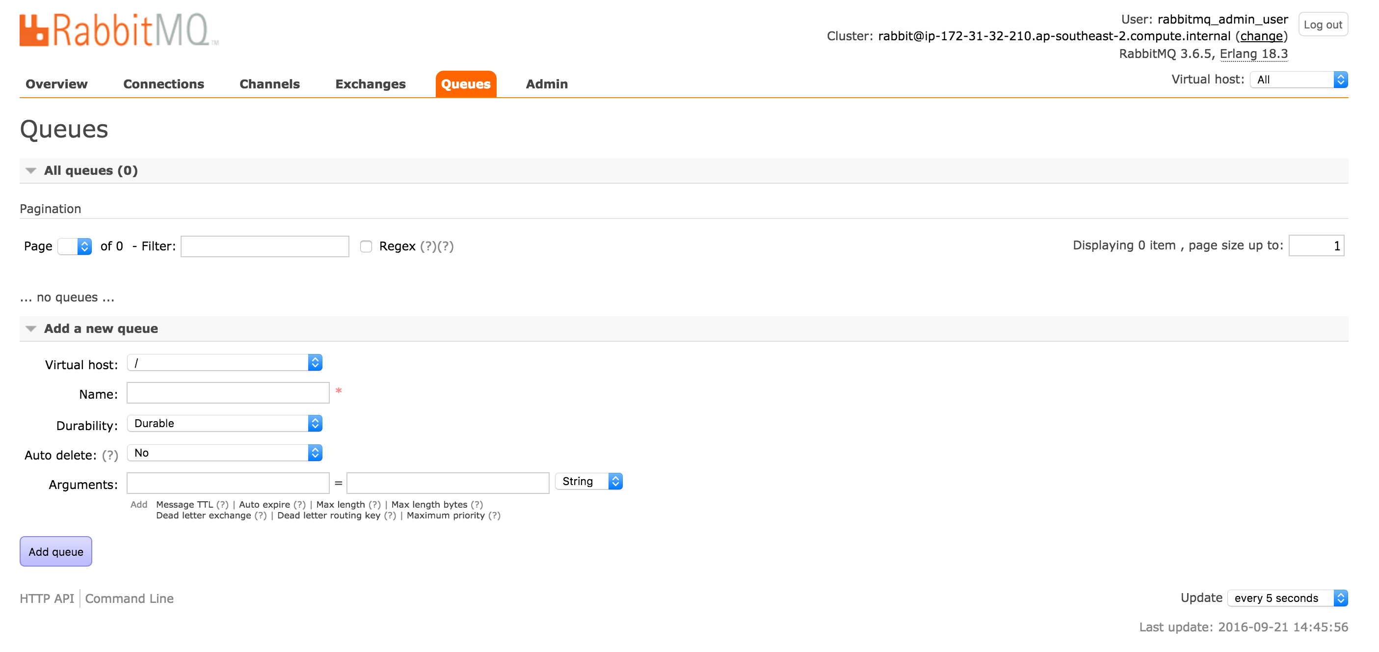 RabbitMQ Cannot see queues from the admin page Server Fault