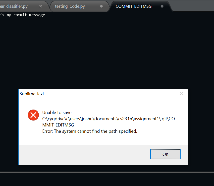 python Git Commit sublime message from Cygwin Stack Overflow