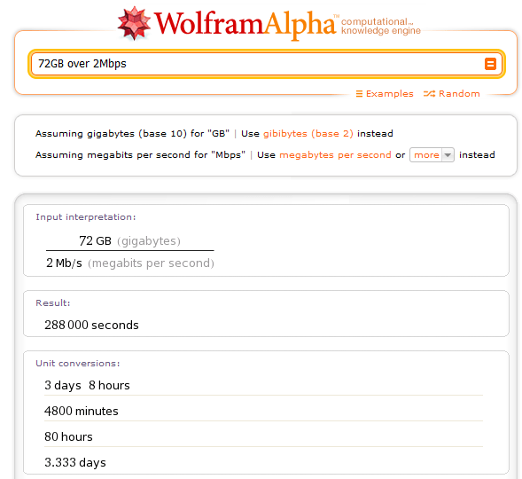 networking Is there a easy way to calculate time for data transfer