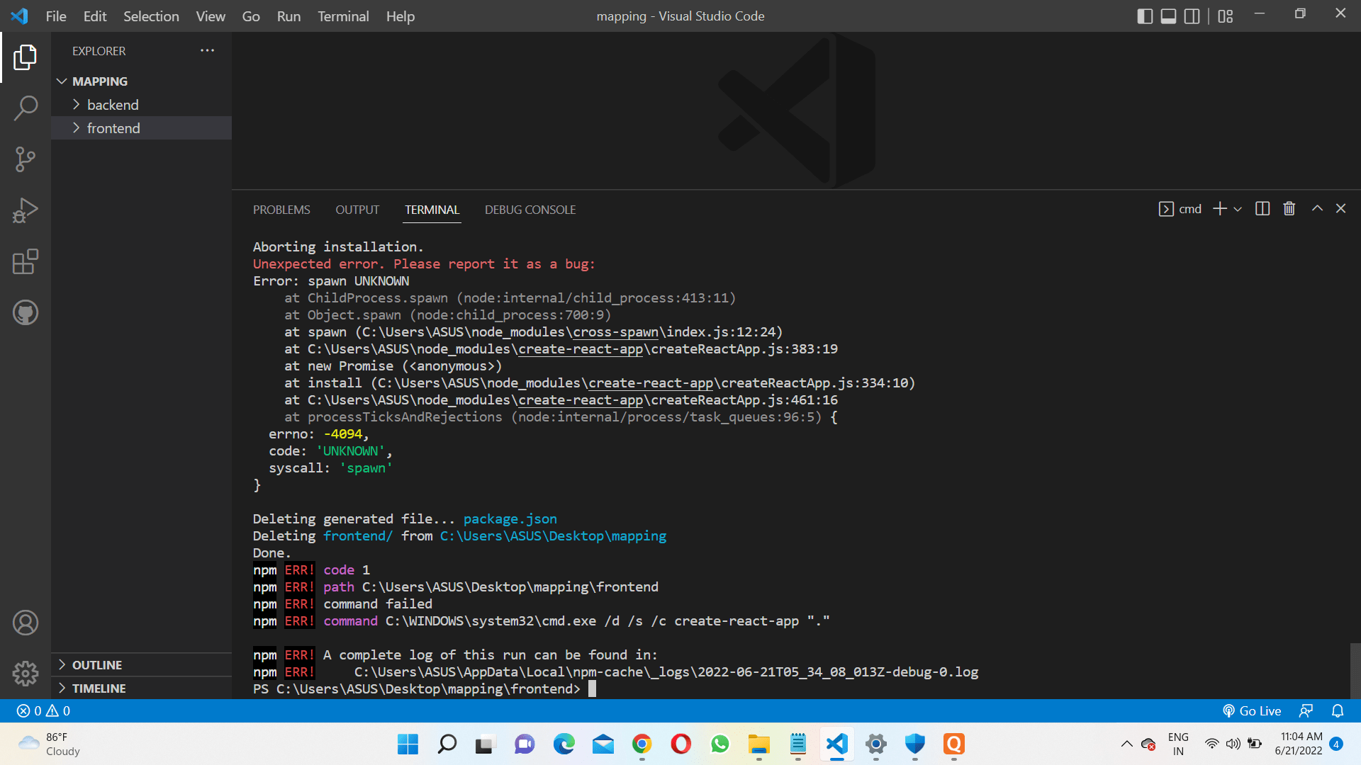 node.js error found when we install npx createreactapp Stack Overflow