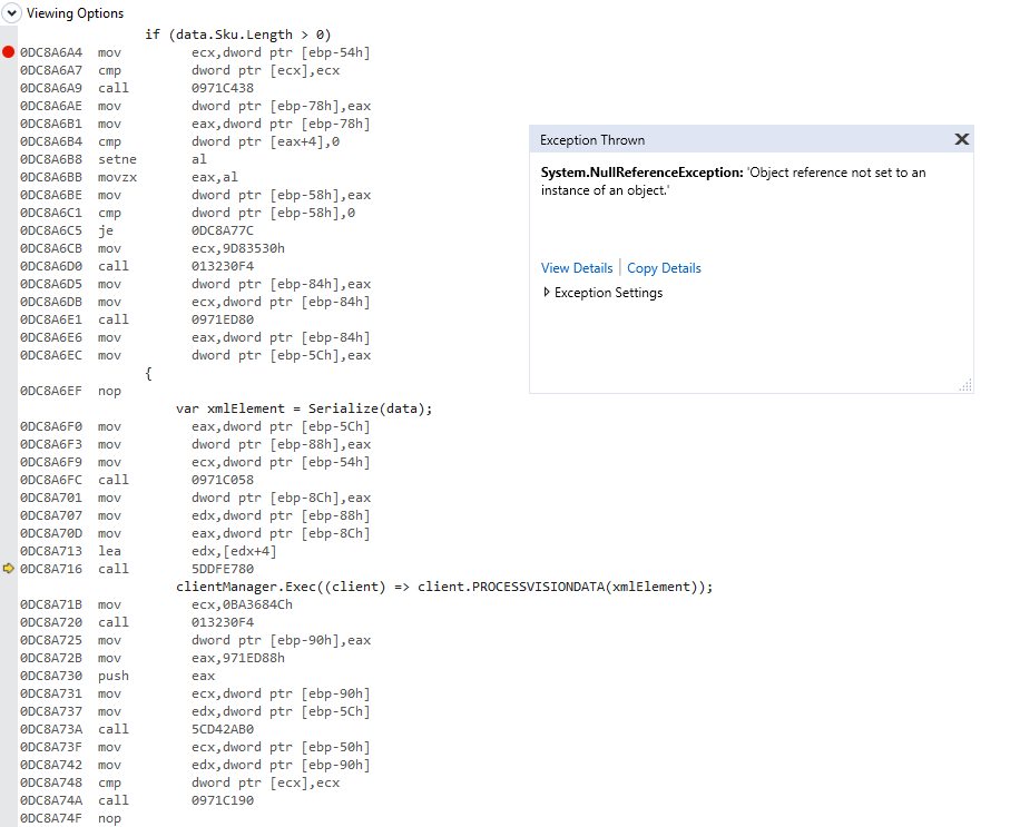 c Null Reference Exception in Visual Studio Debugging Stack Overflow