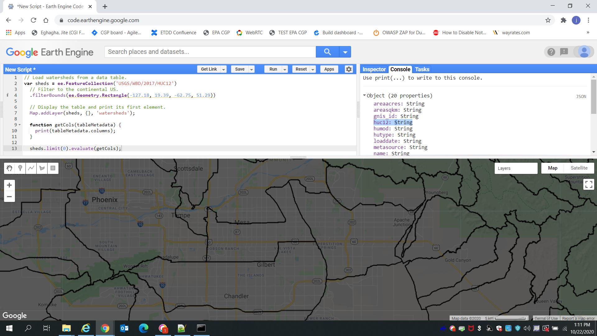 Can Google Earth Engine return the 12 digit HUC associated with a lat/long or address
