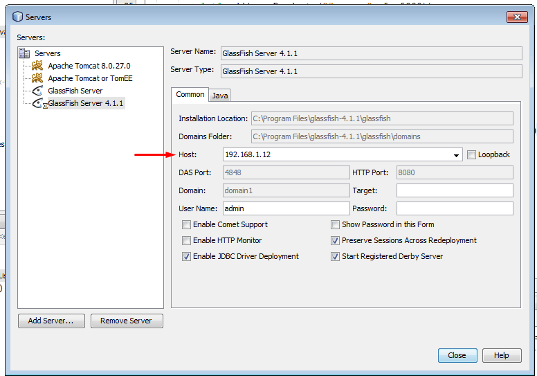 java GlassFish Server Administrator port is occupied by null Stack