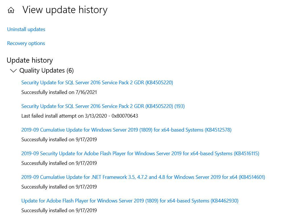 Check if Windows Server 2019 has Windows Updates installed