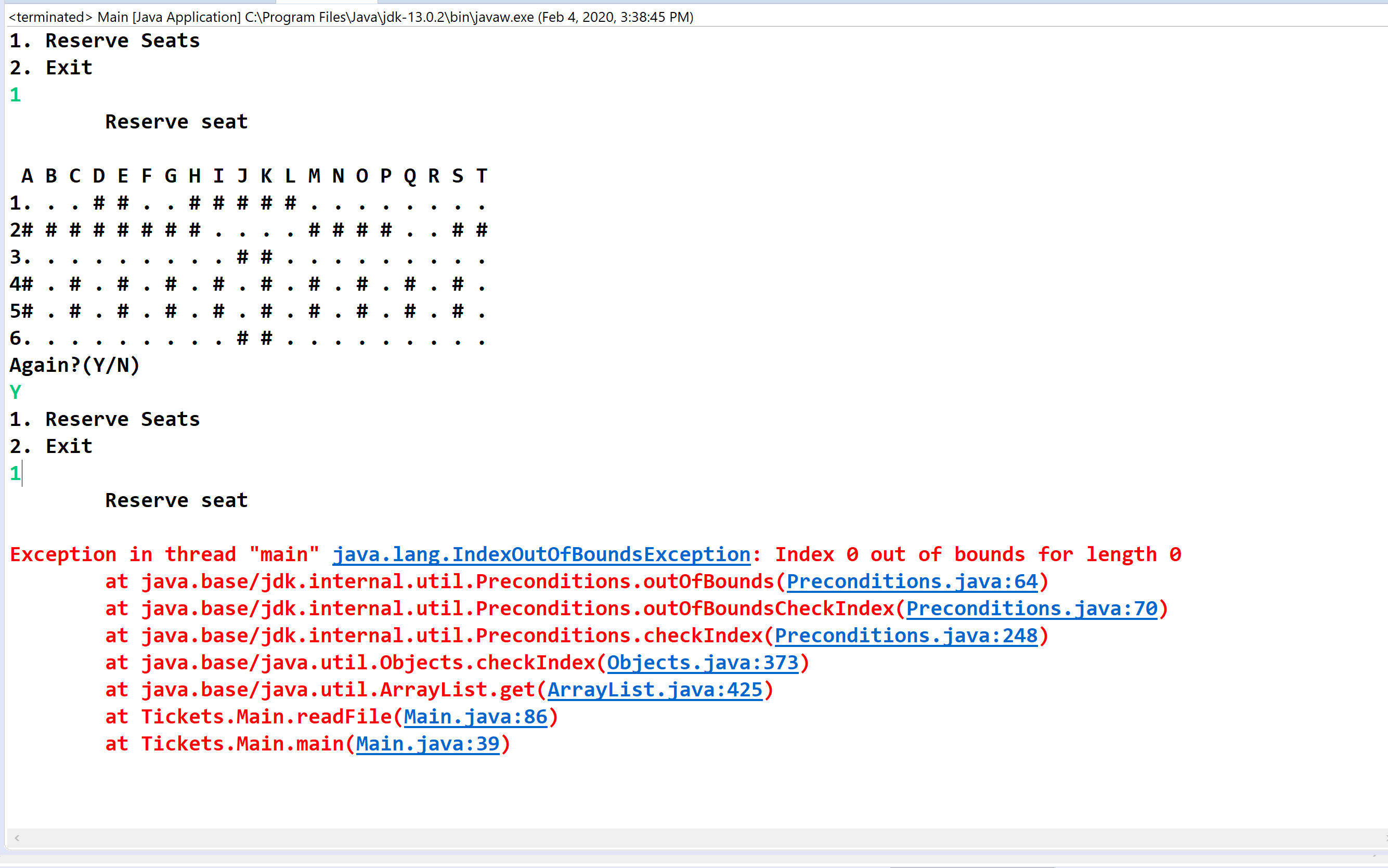 arrays Java program while run again pops up error message Stack