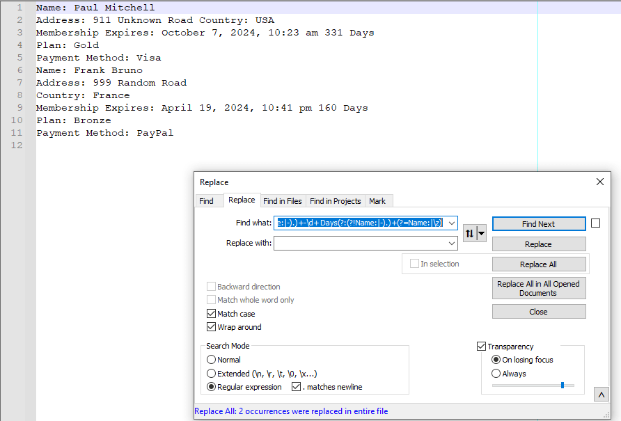 notepad++ If the Account has Expired, Delete the Account Details