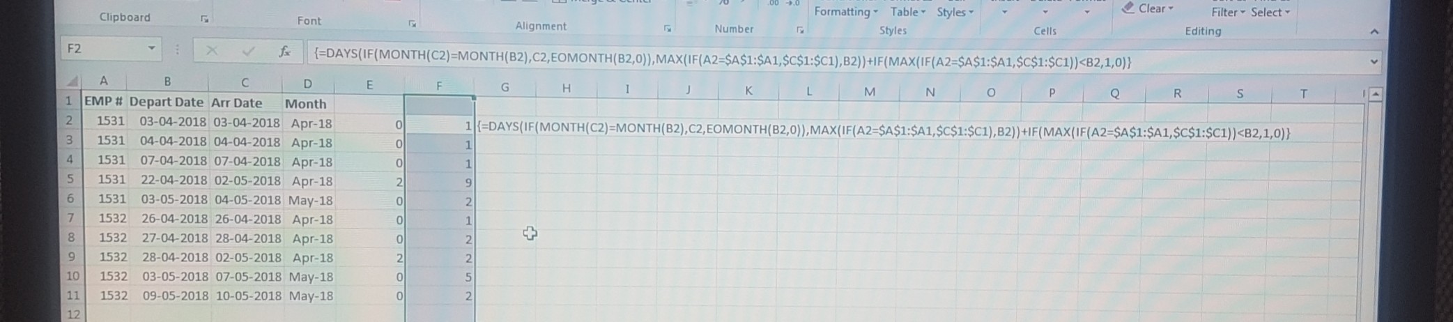 excel Days between dates(Condition should be checked for dates