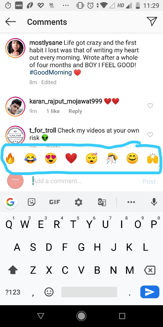 android How to get emoji shortcut bar above keyboard like Instagram