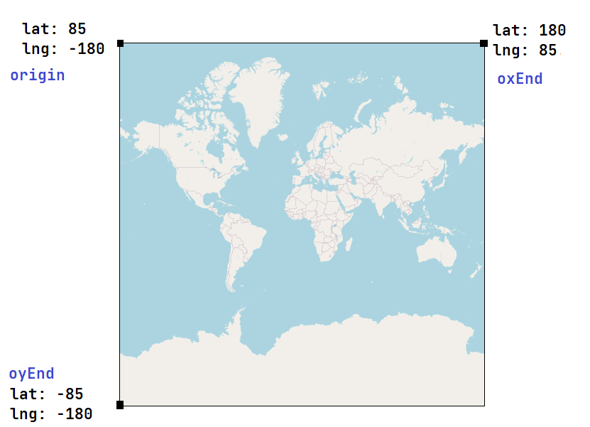 google maps Mercator. What are the base points when displaying the