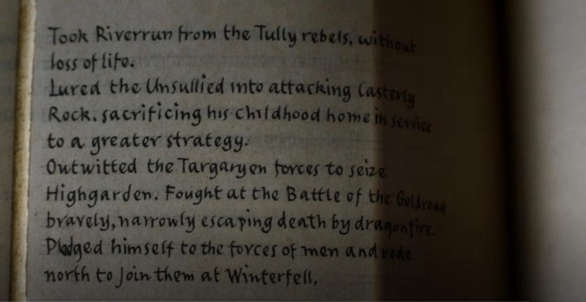 game of thrones What did Brienne write about Jaime