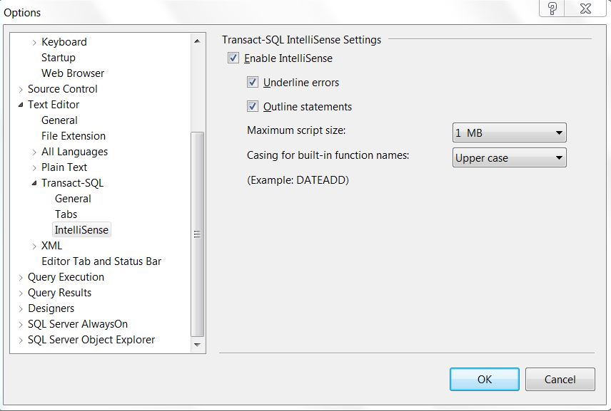 IntelliSense is not working in SQL Server Management Studio Minimum