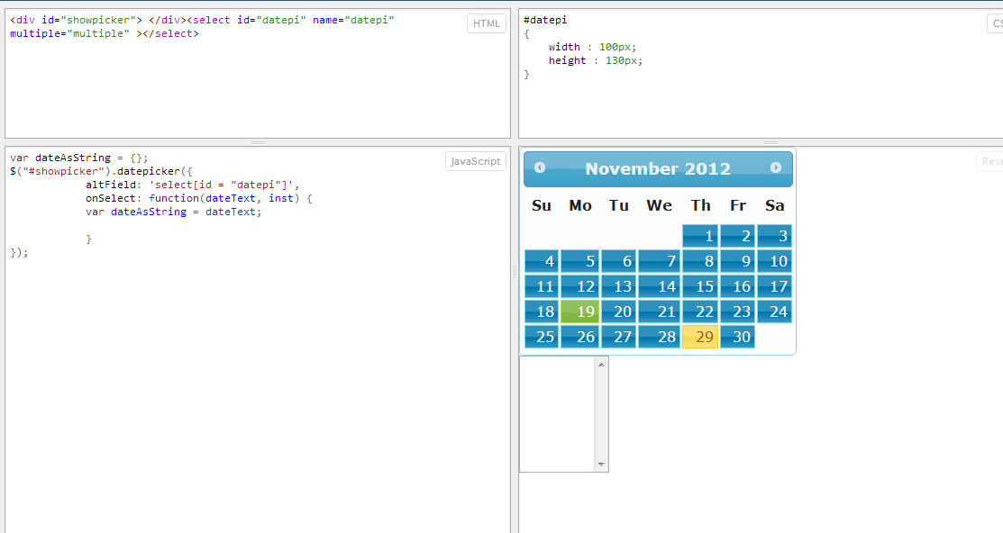 How to pick multiple dates from jquery datepicker to multiple select