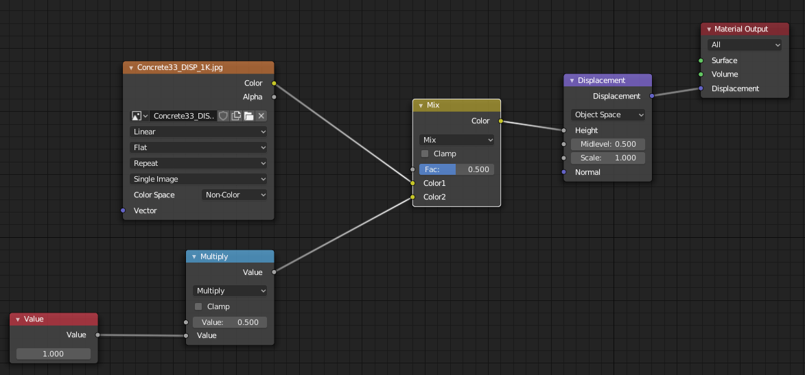 materials how to connect two nodes to one displacement output? Blender Stack Exchange