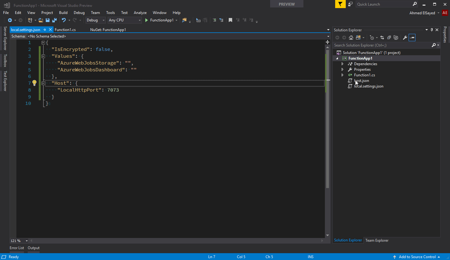 How to run Azure Function app on a different port in Visual Studio