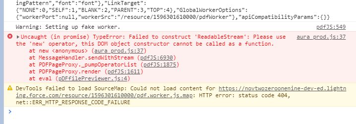 lightning web components Console error when trying to load PDF file