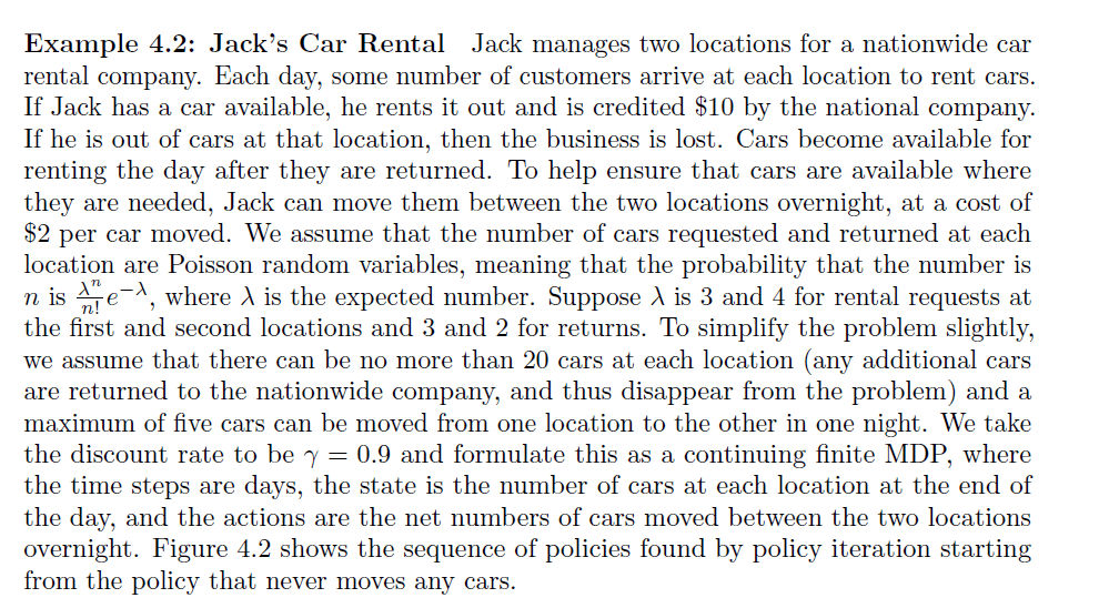 reinforcement learning Jacks car rental problem why deterministic