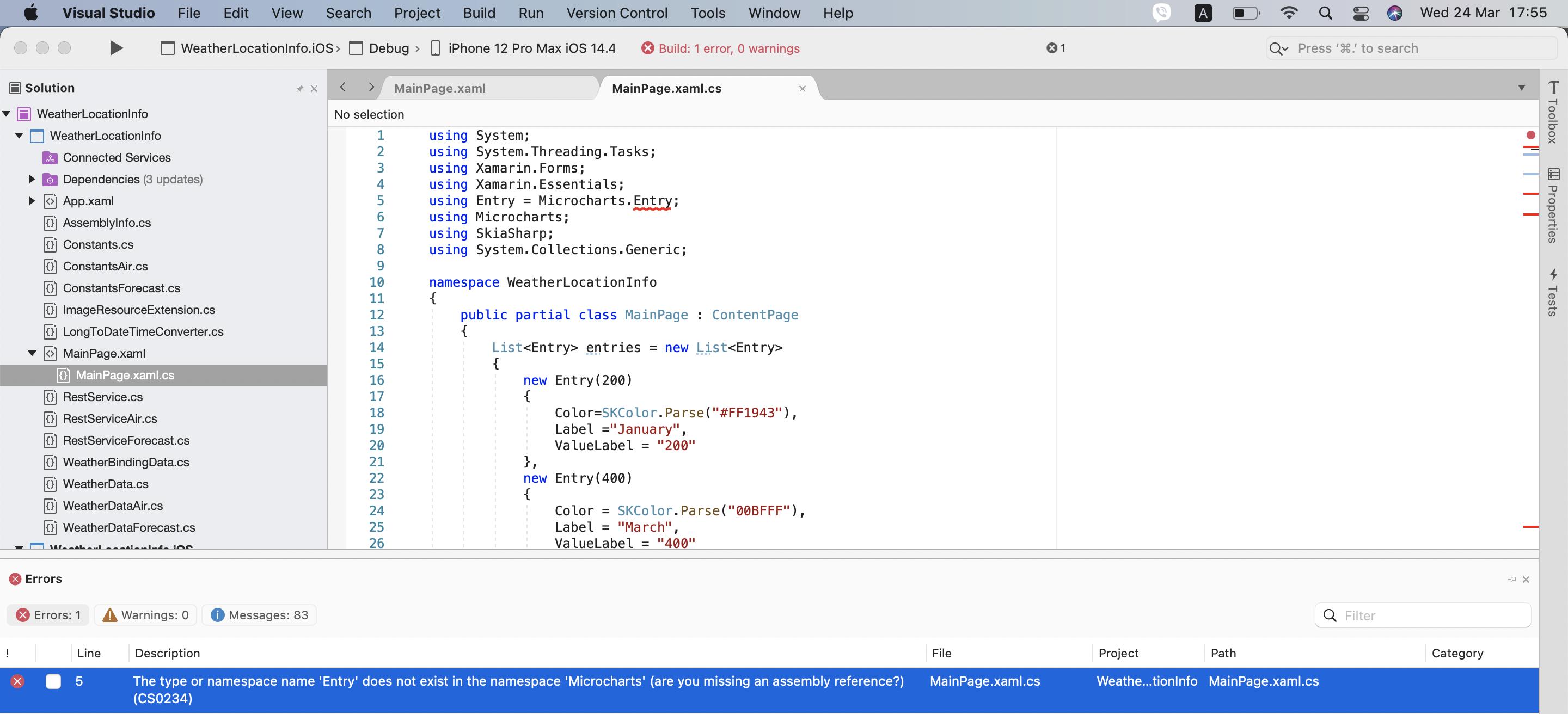 c Xamarin Microcharts error The type or namespace name 'Entry' does