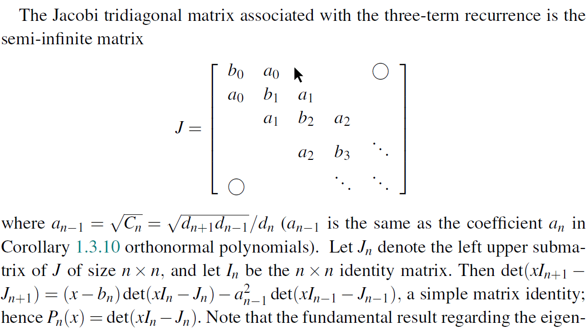orthogonality orthogonal polynomials and determinant of jacobi matrix