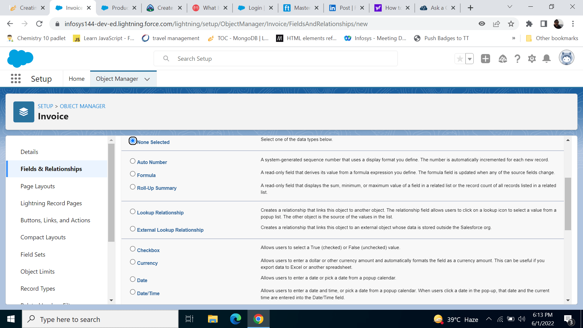 lookup Not Able to Create The Master Detail Relationship Field on