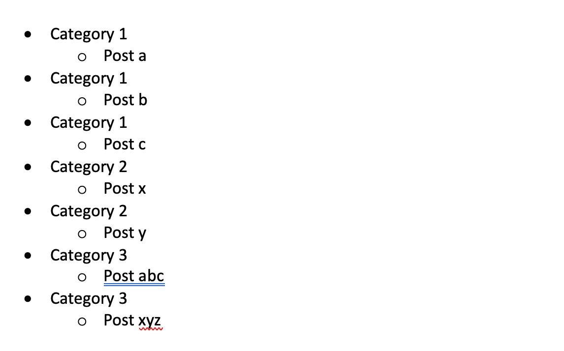 How to display a list of posts in a list of categories in Django