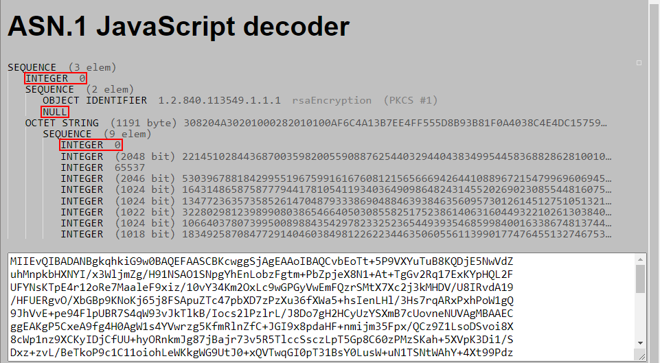 rsa Will the value of the "version" fields always be 0 and the "NULL" fields always be "NULL