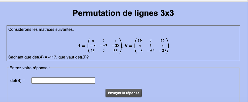 matrices Determinant of a 3x3 matrix by permutation of rows in