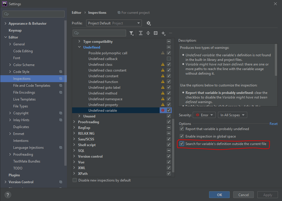 php PHPStorm undefined variables caused by include/require Stack
