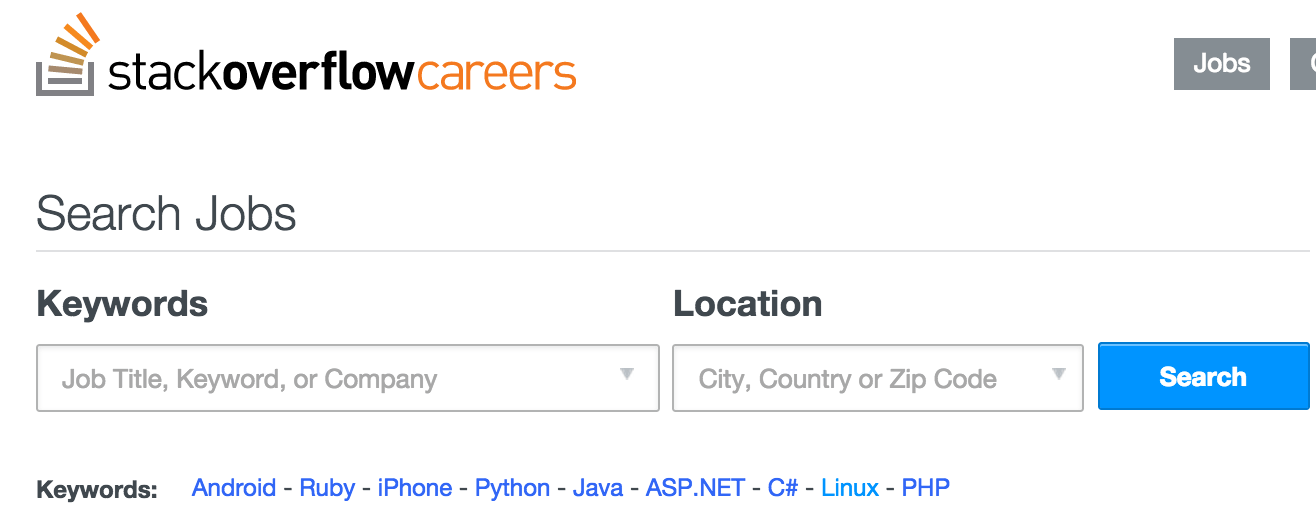 'Keywords' under SO Careers search jobs are missing very common tags