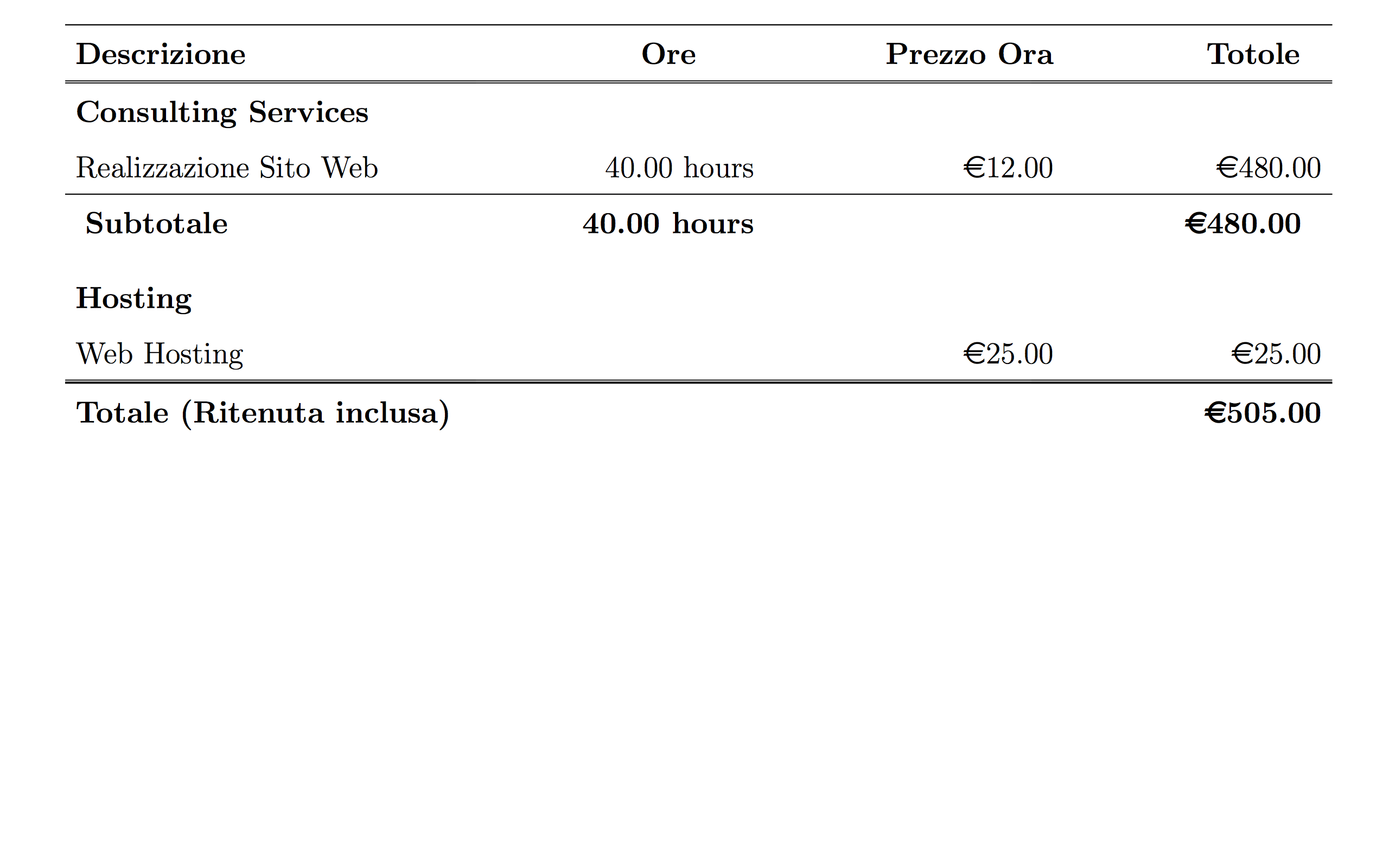 Table for Invoice TeX LaTeX Stack Exchange
