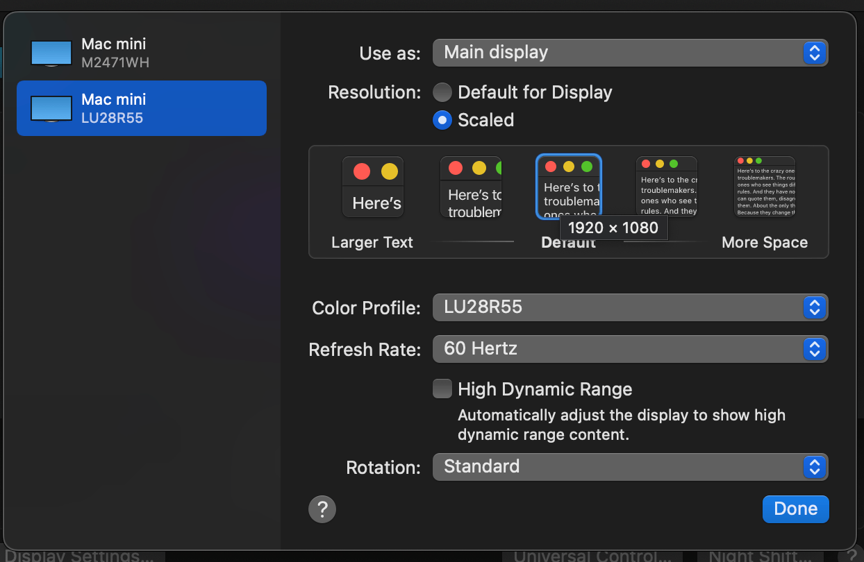 mac mini My 4k monitor's "Default for Display" is allegedly only