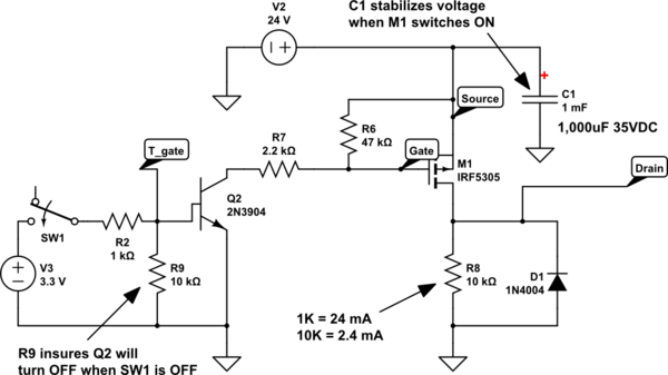 logic level MOSFET 24V highside switch Electrical Engineering