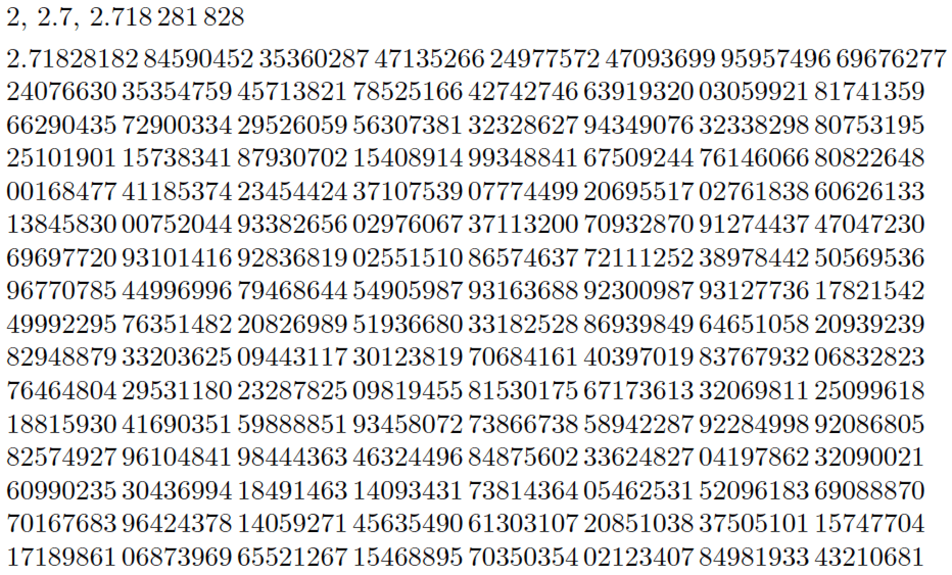 formatting Truncation of Napier’s number (e) to an amount of decimal
