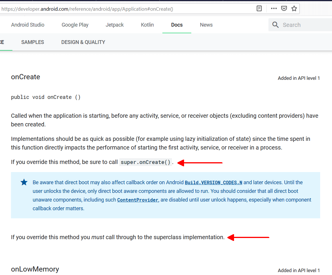 java What's the difference between calling super.onCreate() and