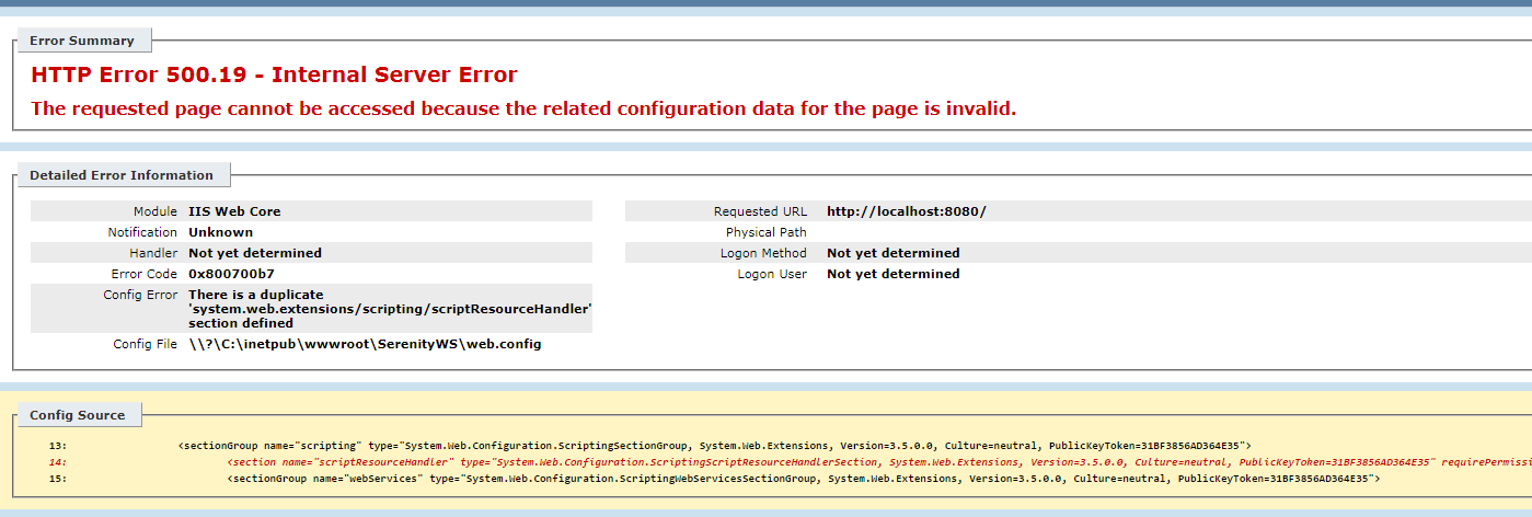 Hosting asp net service on IIS configuration issues Stack
