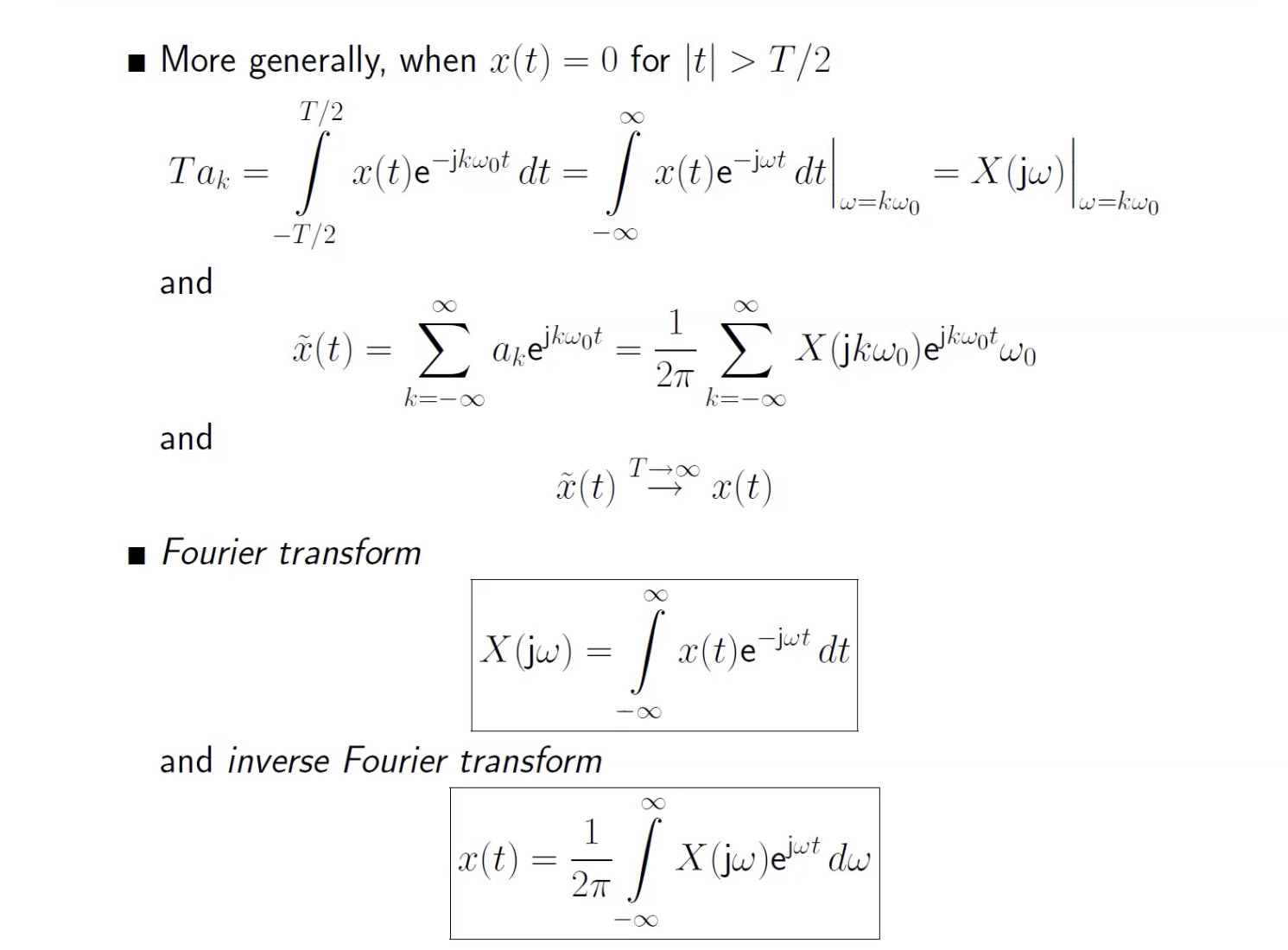 continuous signals Where did the k of a_k disappear from Fourier