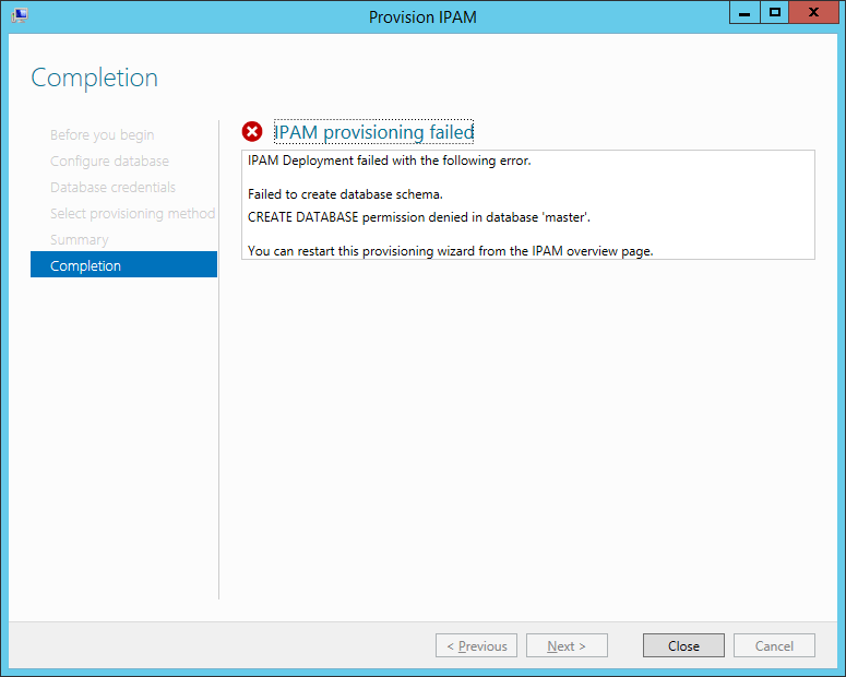 windows server 2012 r2 IPAM installation fails due to insufficient