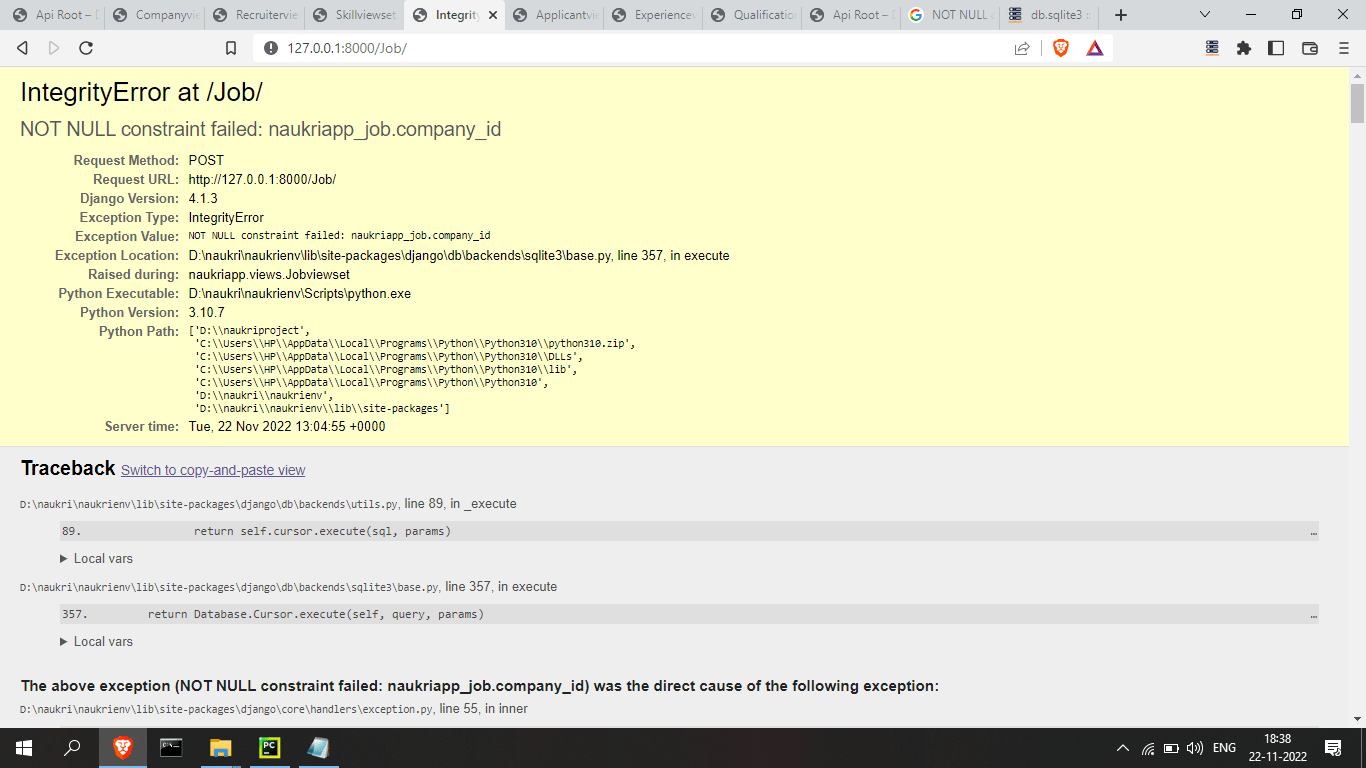 serialization How to rectify Django Integrity Error while creating a nested serializer