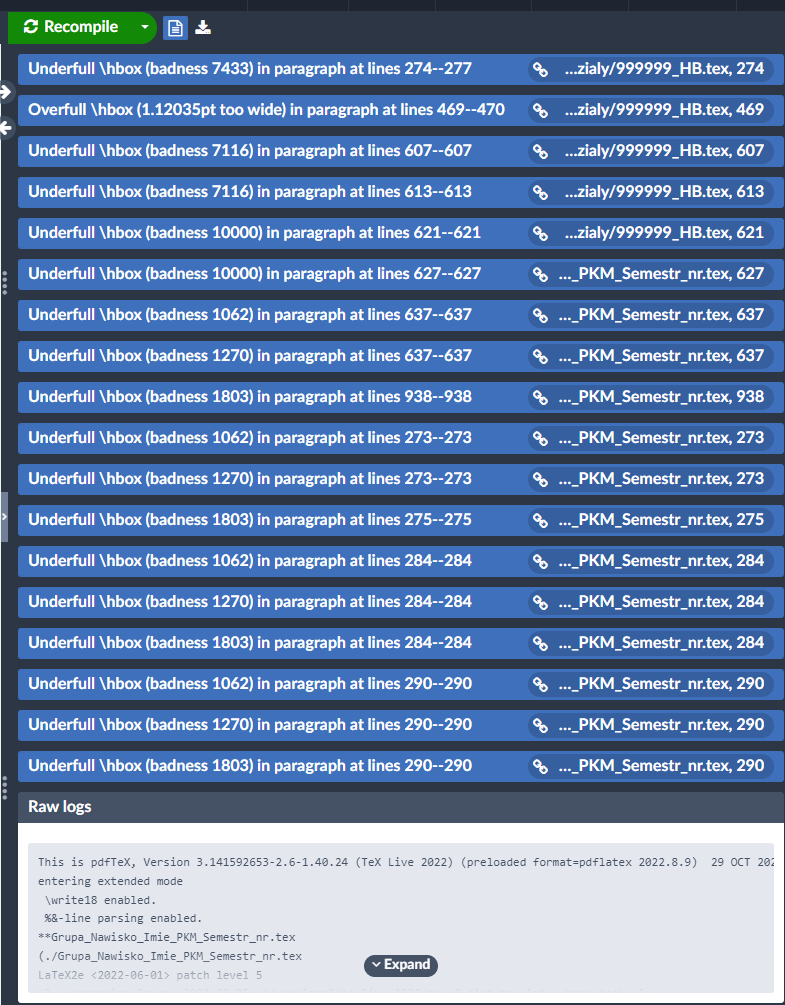How to suppress Underfull an Overfull warnings Solveforum