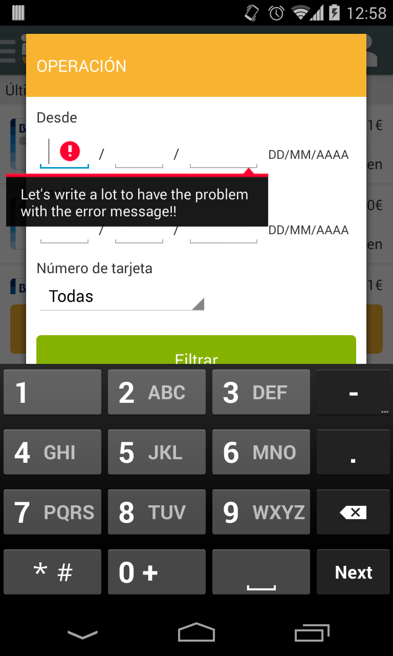 android EditText.setError() method not showing the arrow correctly