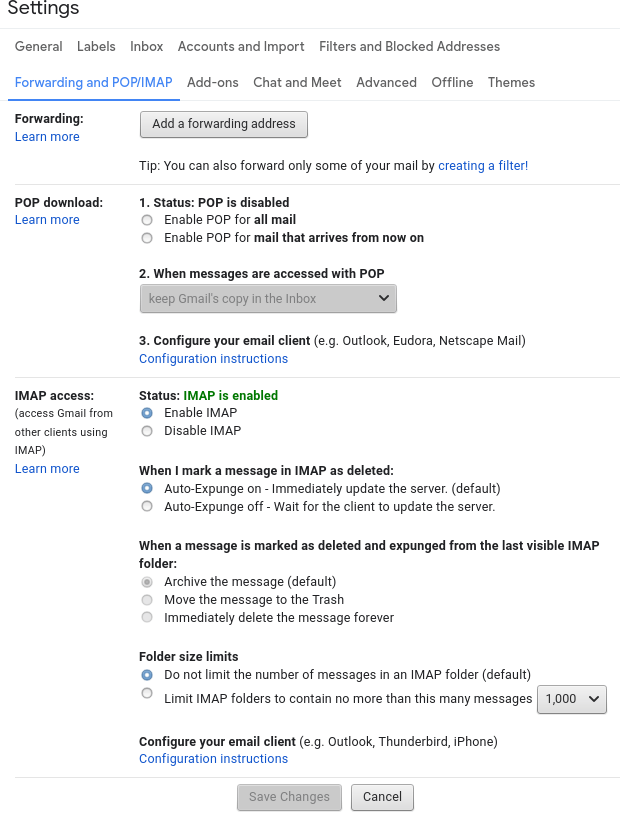 Browsing gmail with Thunderbird, via IMAP Why is email