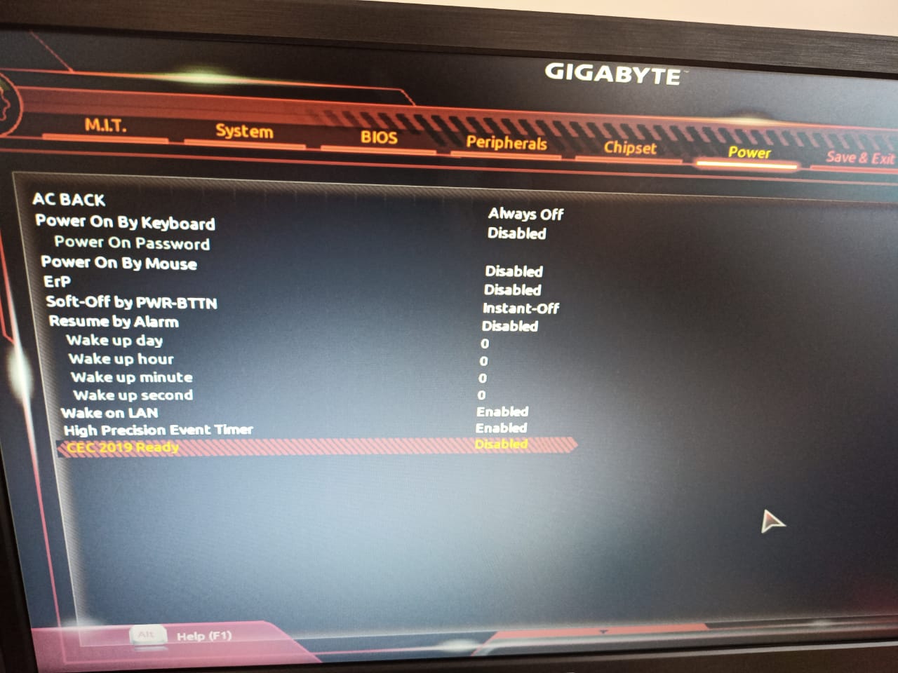 motherboard “AC BACK” option in Gigabyte BIOS is greyed out Super User