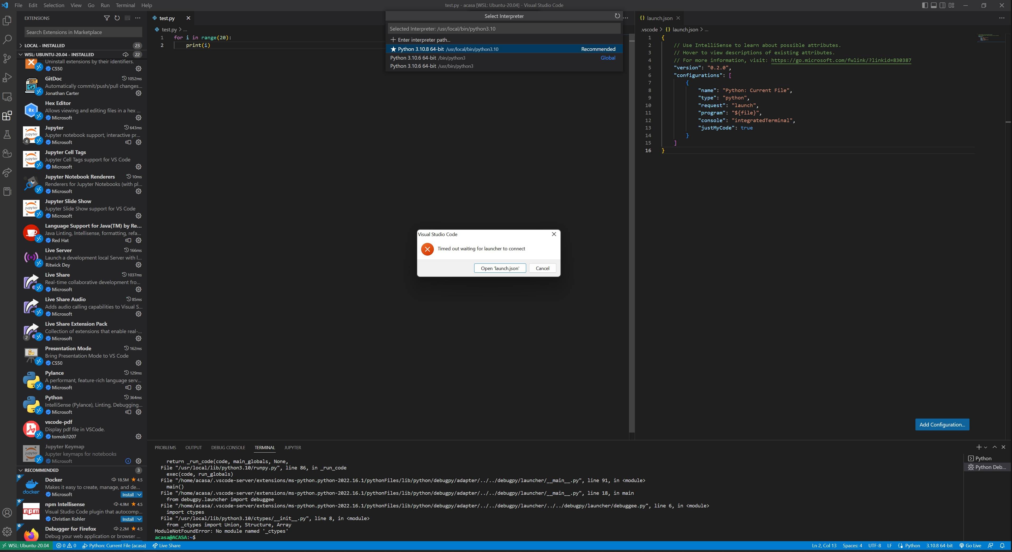 config Debugger from VSCode in WSL does not work interpreter not