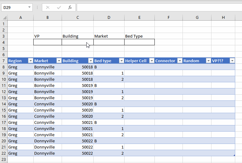 microsoft excel Filter a table using information in cells outside of