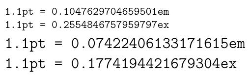 unit of measure - How do I convert pt/in/cm/mm to em/ex as they are