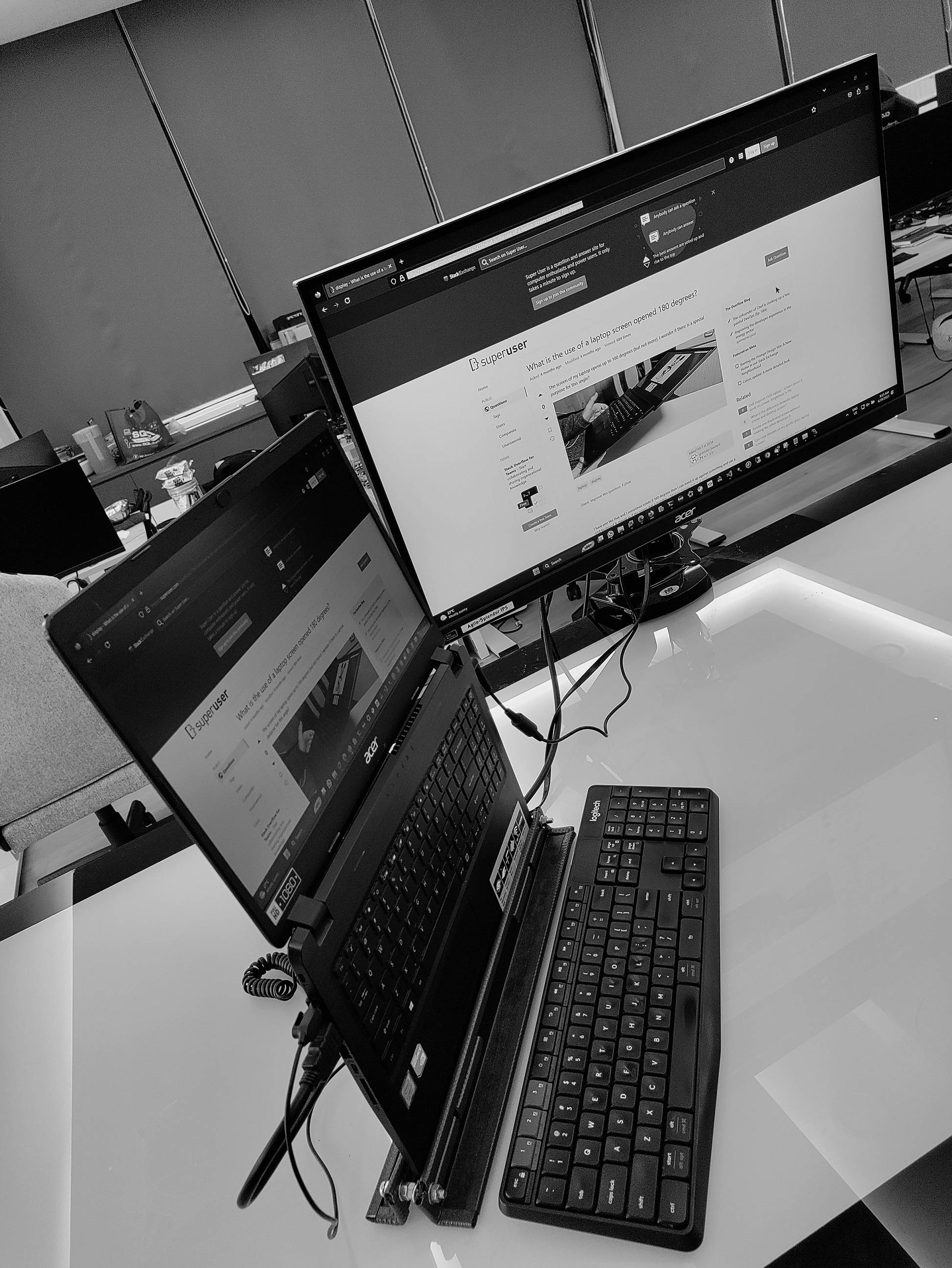 display What is the use of a laptop screen opened 180 degrees