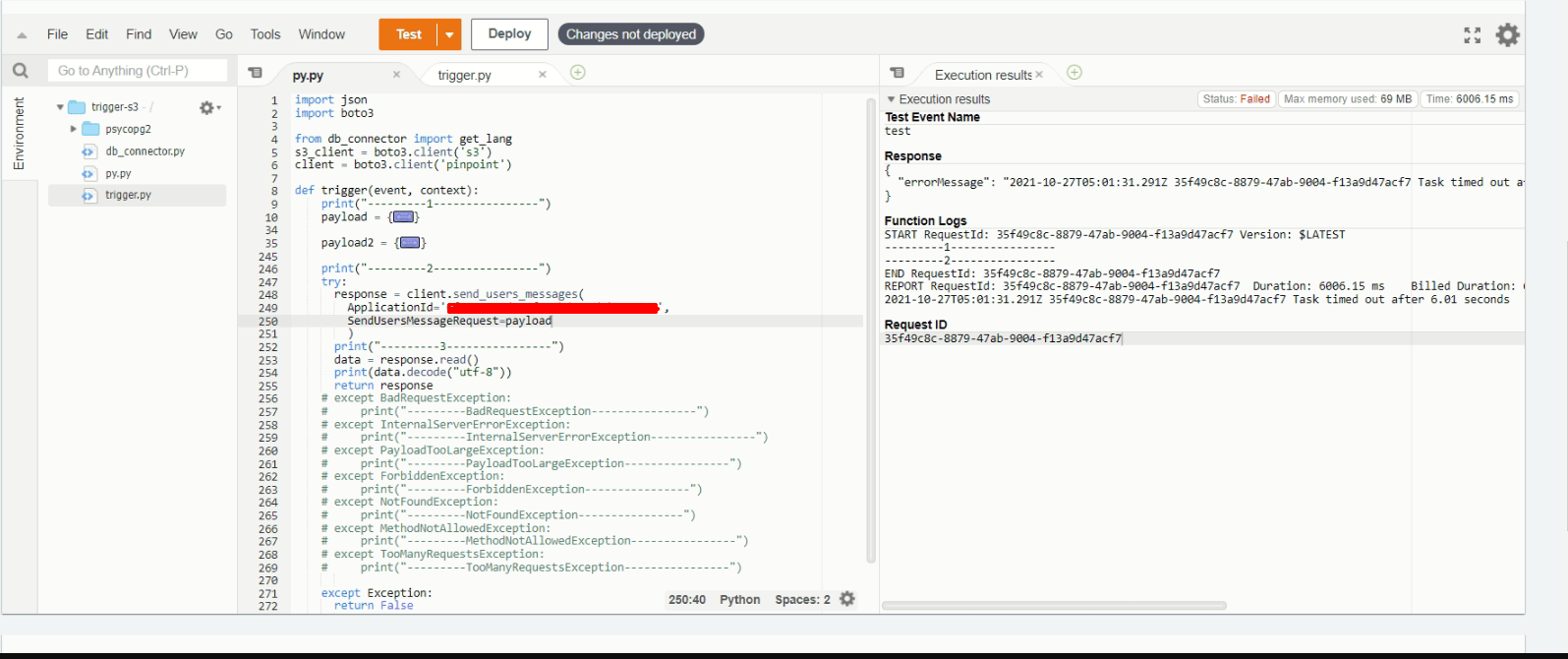 AWS Pinpoint Request on Lambda Function using Python 3.6 Stack Overflow