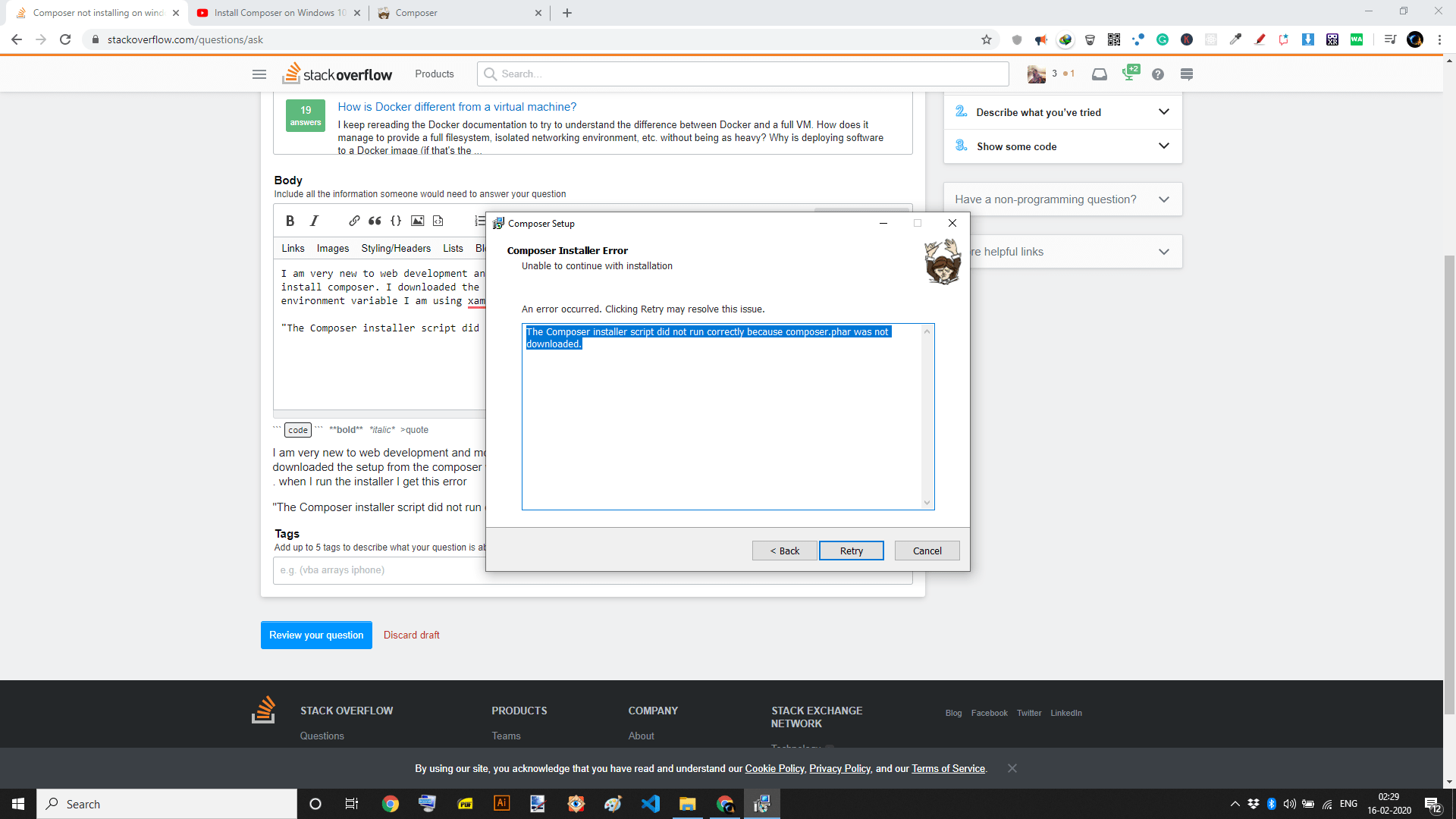 Composer Not Installing On Windows Machine